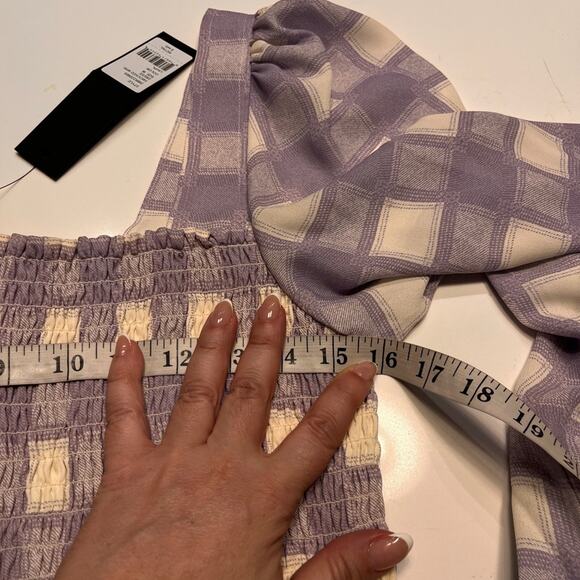 Toccin NY Lavender Plaid Smocked Puff Sleeve Mini Dress Medium NWT Cottagecore - Picture 12 of 13